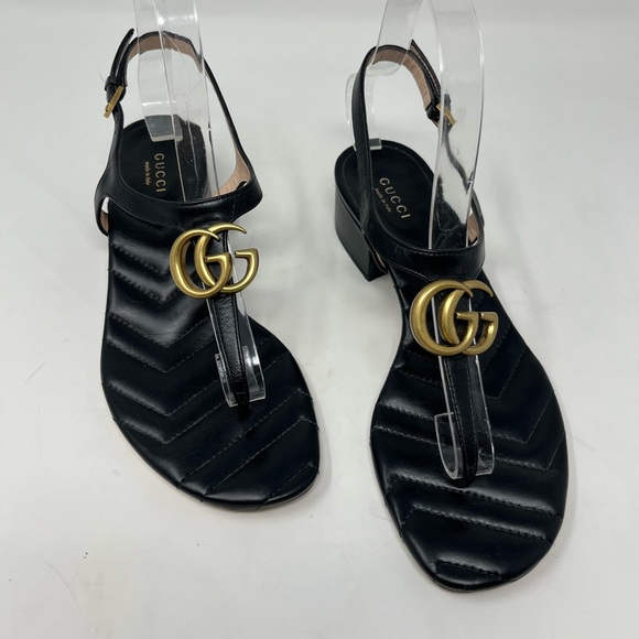 Gucci GG Marmont Chevron Quilted Chunky Block Heel Thong Sandal Black size 37 EU - Picture 7 of 7